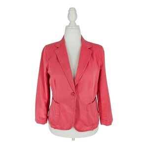 J.Crew‎ Blazer Women Large Coral Pink Cotton Twill One Button Style Preppy
